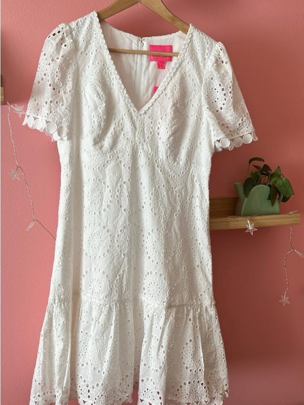 Lilly Pulitzer White Eyelet V-Neck Mini Dress with Scalloped Trim